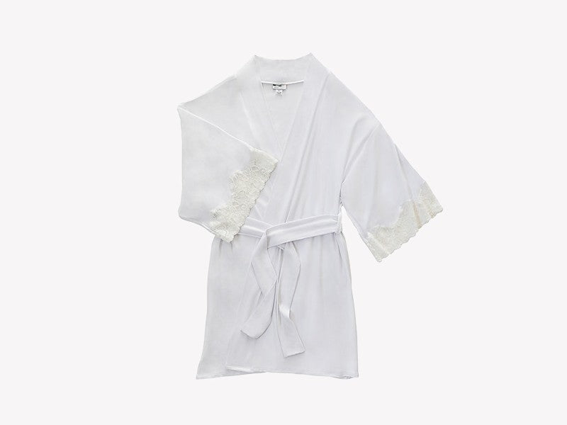 Calla Modal Kimono with Lace, White