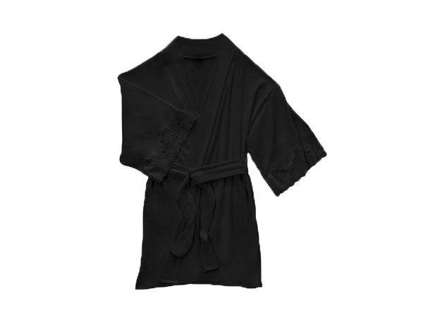 Calla Modal Kimono with Lace, Black