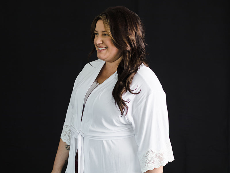 Calla Modal Kimono with Lace, White
