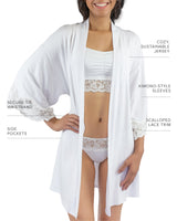 Calla Modal Kimono with Lace, White
